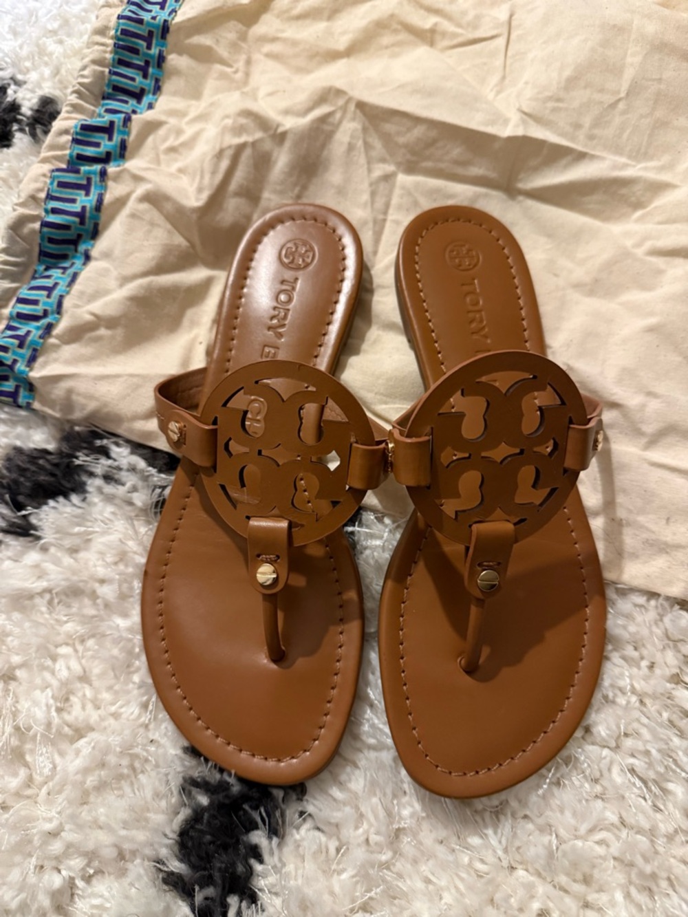 Tory Burch Miller Sandals Vintage Vachetta Leather 7.5